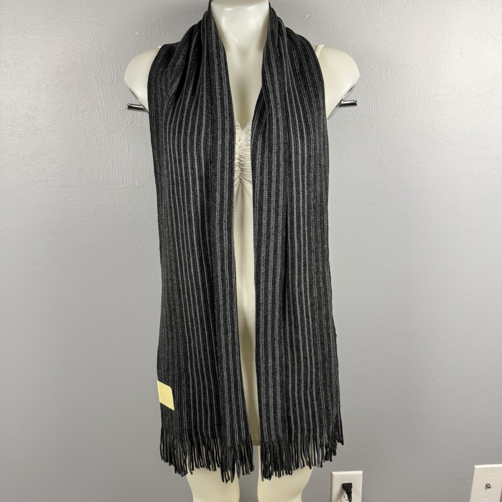 Michael Kors Cable Knit Scarf Ribbed Striped Gray Black Acrylic Unisex OS New